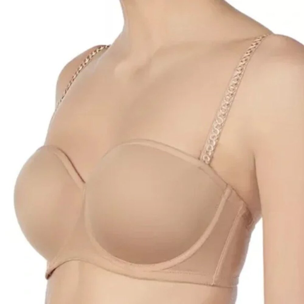 LE MYSTERE Soiree‎ Strapless Bra Womens 34E Beige Convertible Underwire Padded